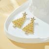 New Fashion Sweet Temperament Gold Color Christmas Tree Pendant Earrings for Women Christmas Light Luxury Shiny Party Jewelry