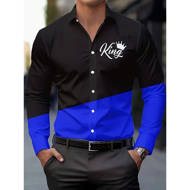 Męska koszula z długim rękawem slim fit drukowana w 3D - Modna biznesowa casual, rozciągliwa w czterech kierunkach na wiosnę i jesień