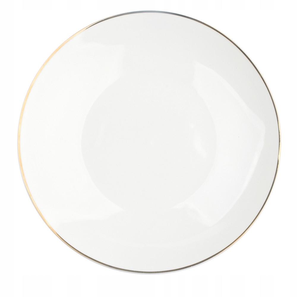 Talerz obiadowy ceramiczny płytki biały złota obwódka 26cm 1szt Bella