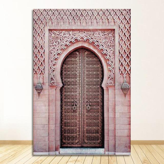Muslim Poster Arabic Pink Floral Print Hanging Painting Modern Mosque Minimalist Quote Room Decor Islamic Wall Art Canvas Mural