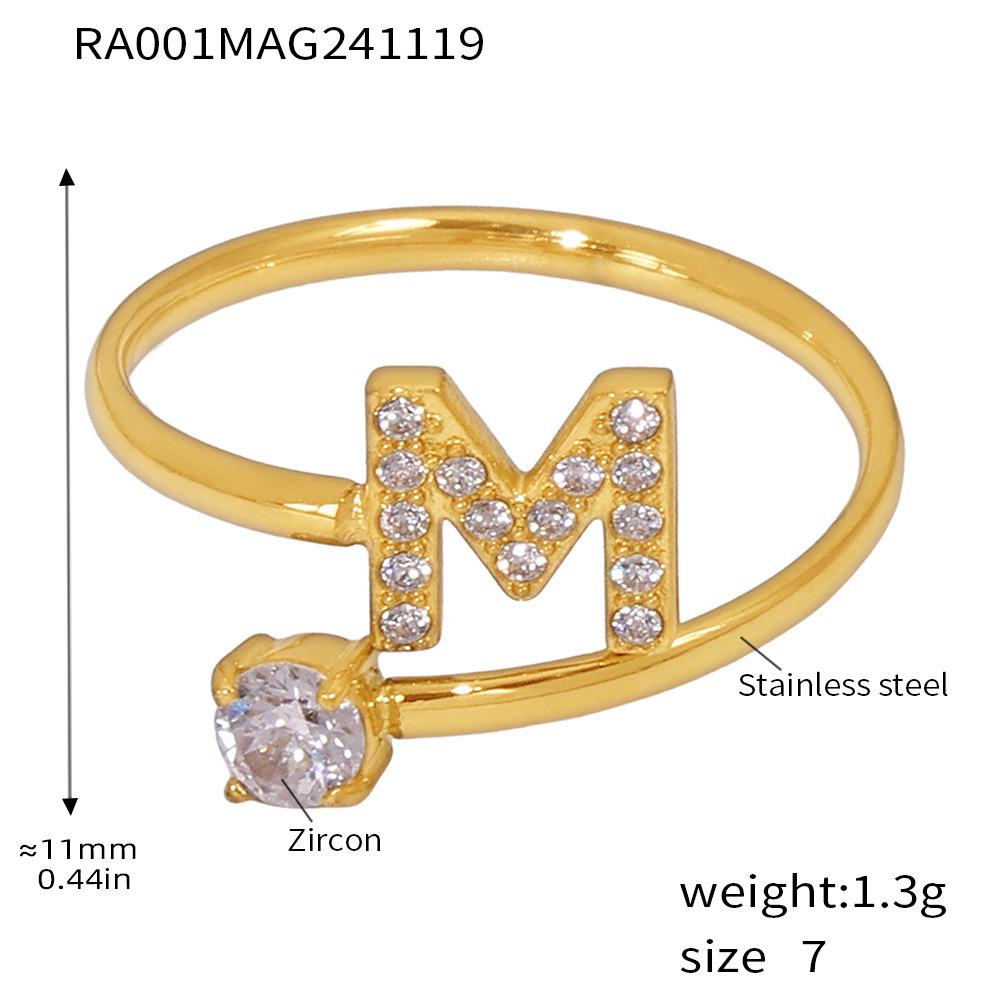 Qiong Yao 26-Letter Zircon Inlaid Jewelry Set: Gold-Plated Titanium Steel Necklace, Bracelet, Ring, and Stud Earrings.