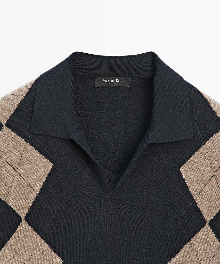 Masimodutti Wool Blend Diamond Jersey Polo