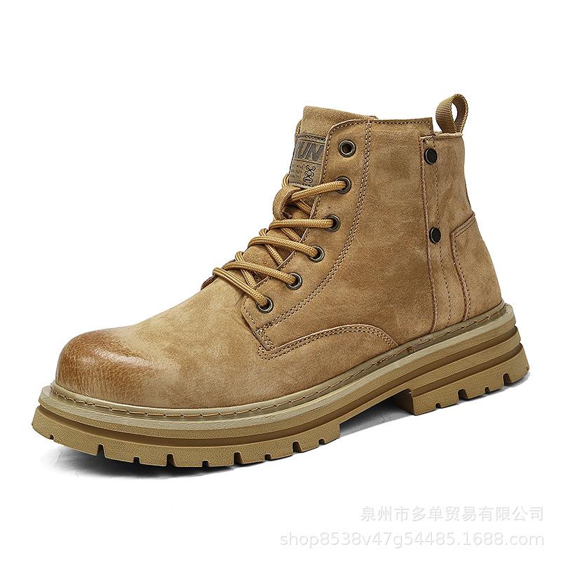 Men's Outdoor High-quality Locomotive Rhubarb Boots Thick-soled Non-slip and Wear-resistant Boots Martin Boots