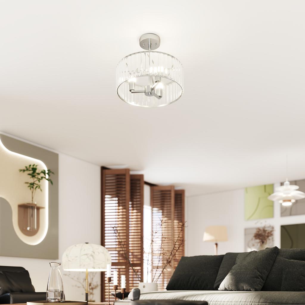 Crystal Ceiling Light Fixture, Semi Flush Mount Modern Crystal Chandelier Ceiling Light for Living Room, Bedroom, Hallway, Dining Room