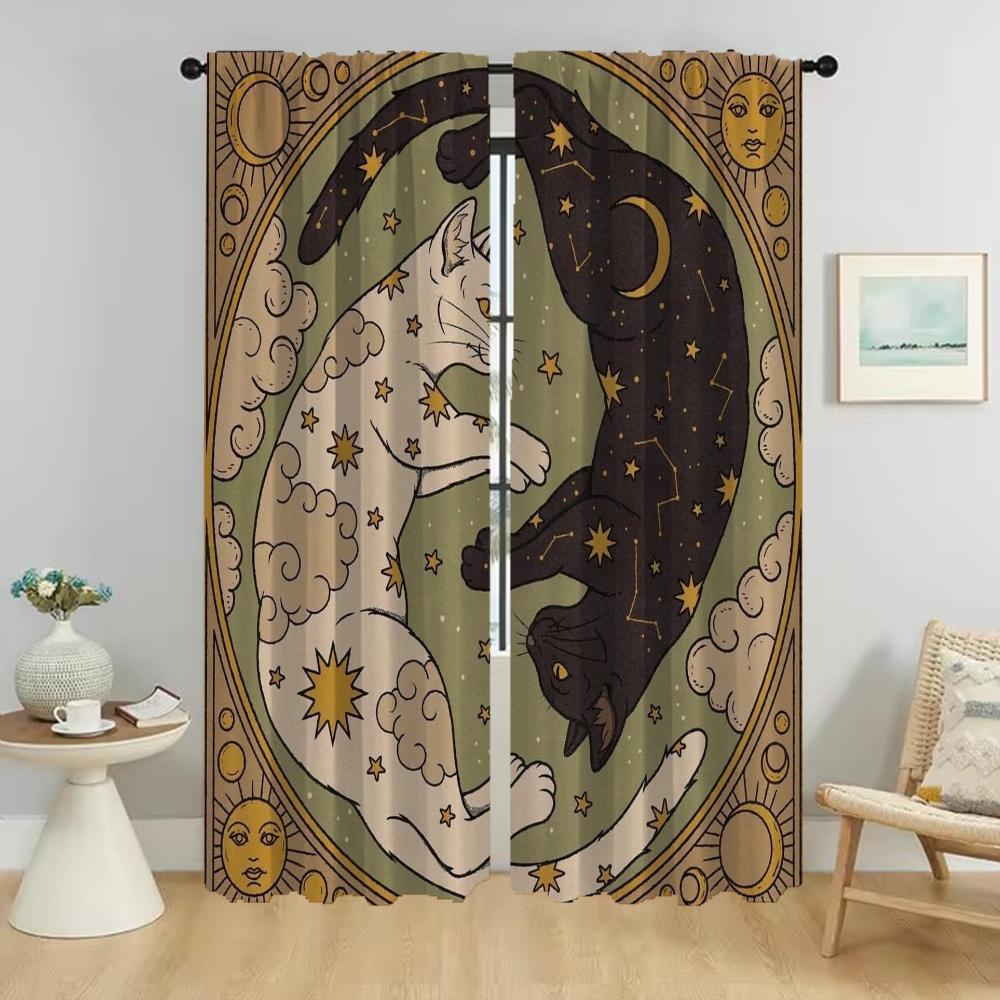 

Плотные шторы для комнаты, 2 панели, шторы с изображением магического кота для спальни, домашнего интерьера, шторы для перегородки, украшения на Хэллоуин, гостиной W50xH70cmx2pcs-CL