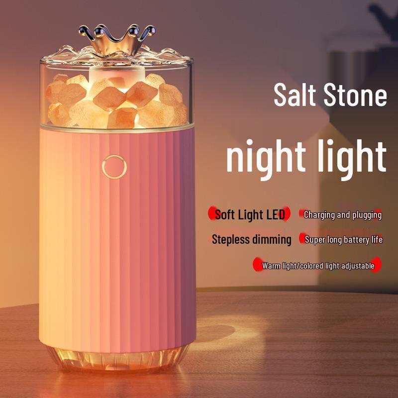 USB Rechargeable Salt Stone Aromatherapy Humidifier with 7-Color Night Light for Home or Office Plug-in
