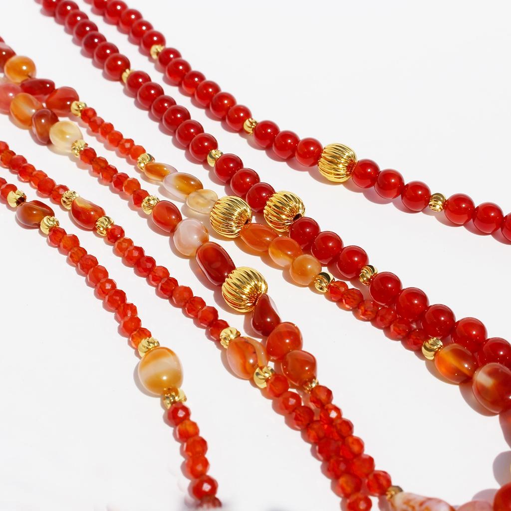 Natural Agate Beaded Necklace Plant Series Golden Seed Bracelet Women'S Retro Red Earrings 898