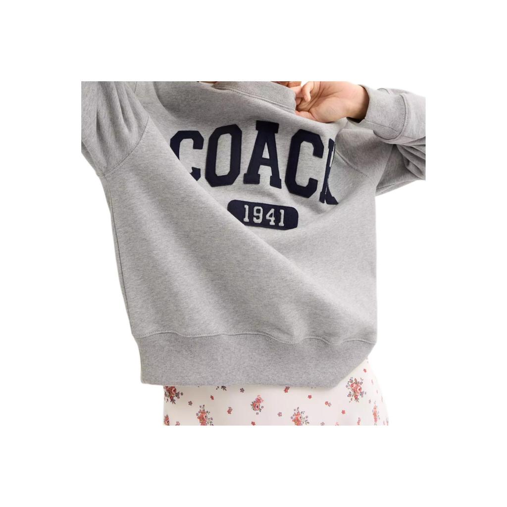 Coach Boyfriend Style Round Neck Letter Print Long Sleeve Sweatshirt Women Sweatshirt Light-Gray CAH74-HGR