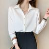 Women's V-neck Professional White Shirt - Long Sleeve, Spring/Autumn Wear.