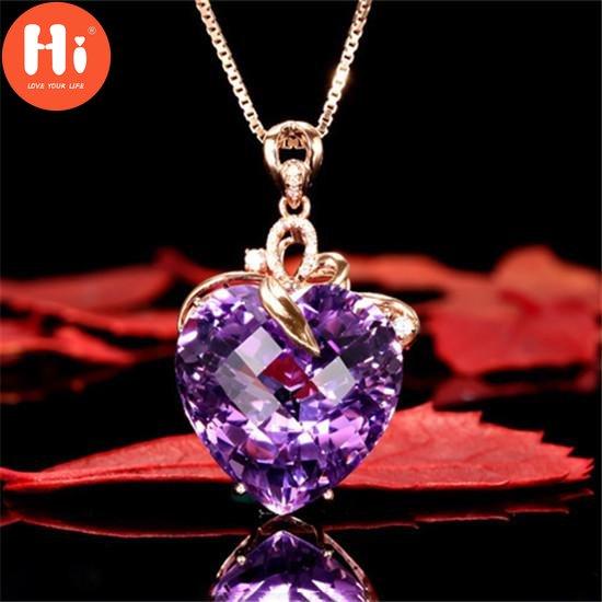 Hi Elegant Love Herz Wassertropfenförmiger Anhänger Amethyst Halskette für Frauen Mädchen Edelstein Box Kette Chocker Braut Hochzeiten Schmuck Weihnachtsgeschenke