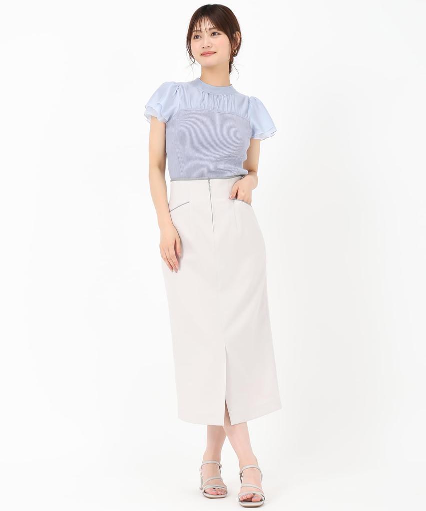 Mishmash Short Sleeve Knit Sweater with Office Blue Women's Bustier, Flared, Feminine, Outing, Spring, Casual,