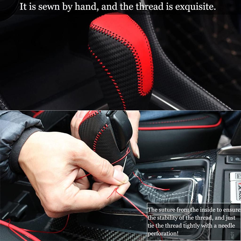 Genuine Leather Car Shift Knobs Cover for Subaru Crosstrek XV Forester 2018-2023/Impreza 2017-2023 Interior Accessories Protective Cover(Carbon Fibre