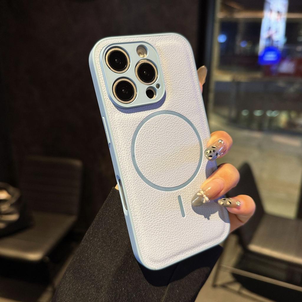 Thin Circle Magnetic Case for Leather Texture for Apple 16 Leather Phone Case New for IPhone 15 Protective Case 14 High-end Feeling