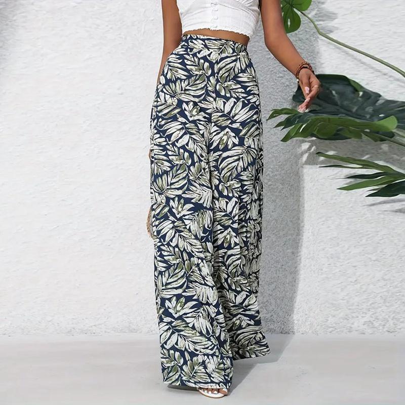 

Women s Leaves Print Casual Wide-leg Pants Summer Loose Pants S