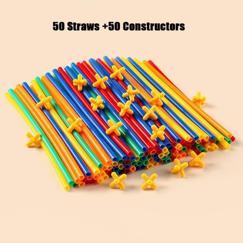

500/300/100PCS Straw Constructor Toys STEM Building Interlocking Plastic Engineering Children Educational Blocks De Construcción