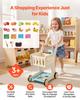 VEVOR Shopping Cart for Kids, Wooden, Toy Shopping Cart with Extra Storage, Realistic Play Food and Scanner, Grocery Store Pretend Play Toy Trolley