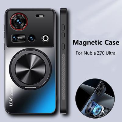 For Nubia Z70 Ultra Matte Magnetic Ring Stand Horder Protective Back Cover For ZTE Nubia Z70Ultra Frosted Hard PC Shockproof Bumper