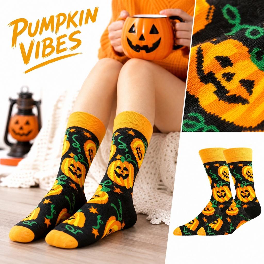 Mid-Calf Socks Halloween Pattern Warm Breathable for Fall Winter