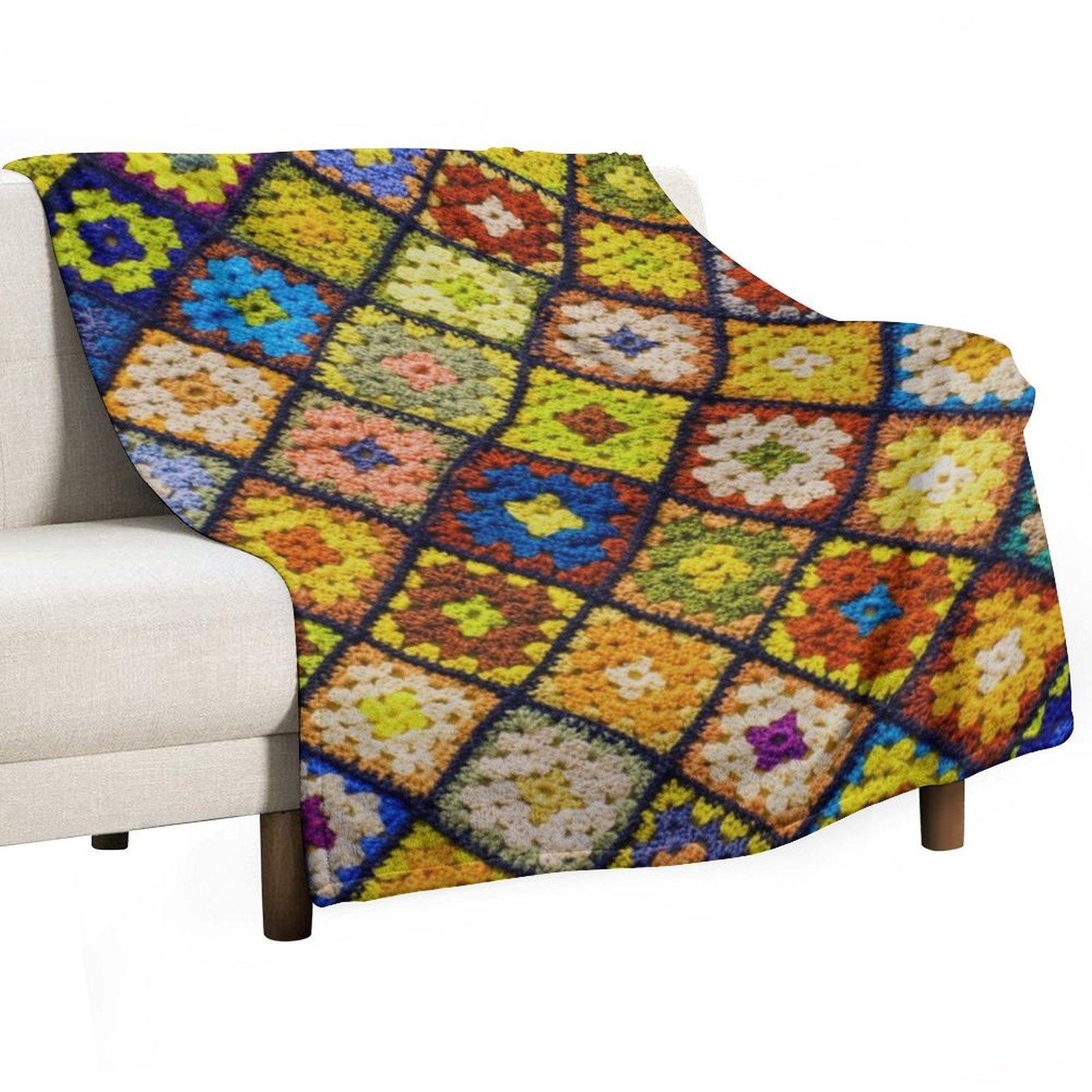 

Crochet granny square pattern Throw Blanket Luxury St Plush Vintage Plaid Blankets 30x40in