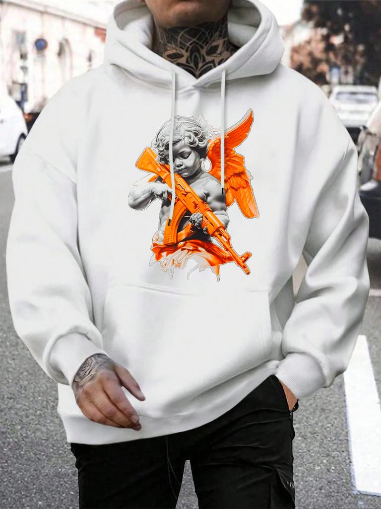 Angel Boy With Wings Holding A Gun Prints Hoody Men Casual Street Pullover Autumn Fashion Hoodies Multicolor Pocket Clothes