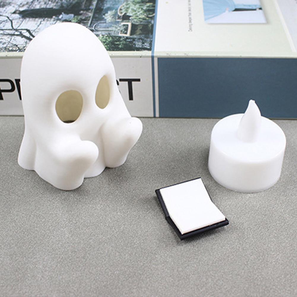 Halloween Ghost Decor Cute LED Resin Ghost Figurine with Pumpkin Basket Glow in Dark for Home Office Party Halloween Decoration