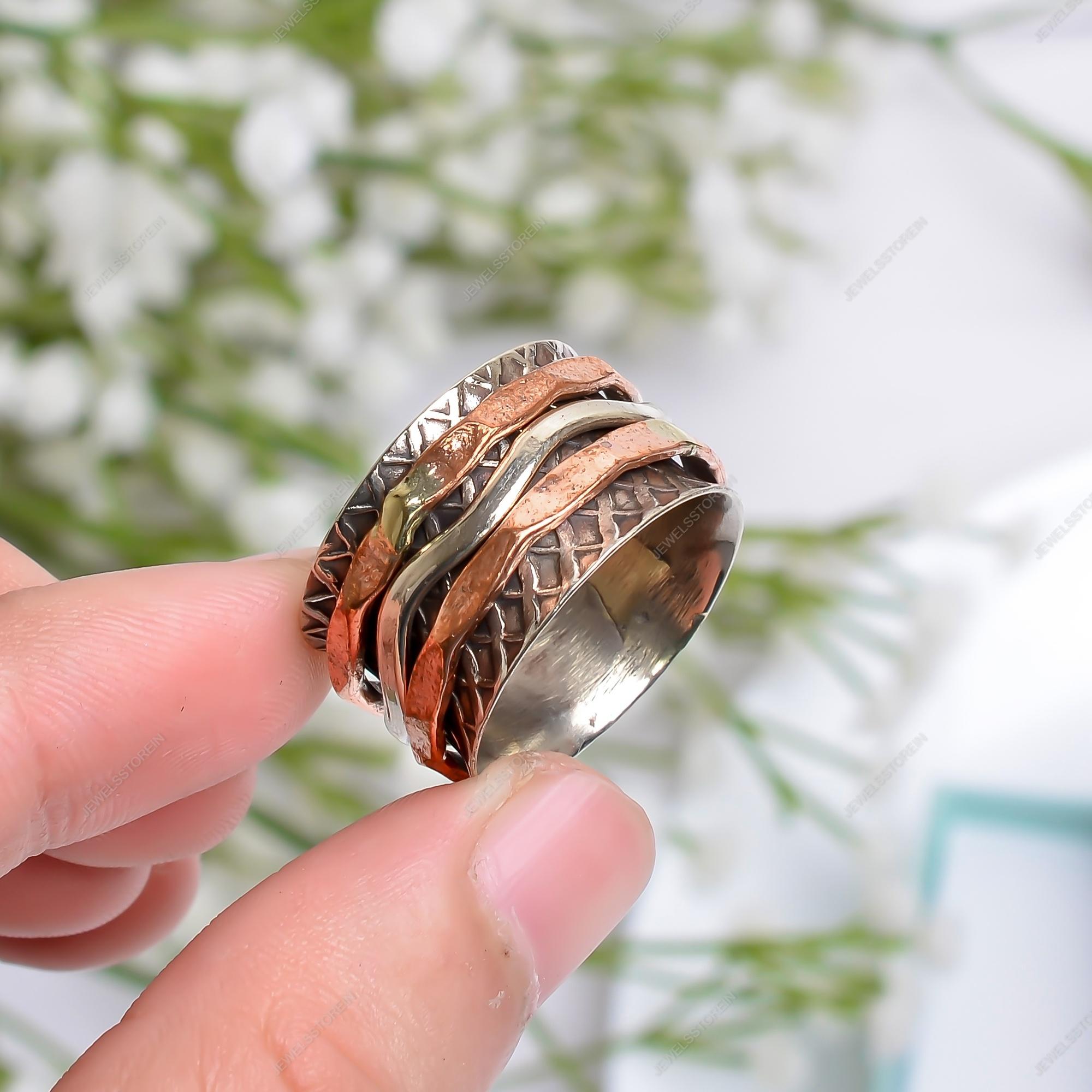 

Triple Tone Spinner silver Ring handmade Ring Gemstone ring Statement ring boho Silver Ring 12 срібний
