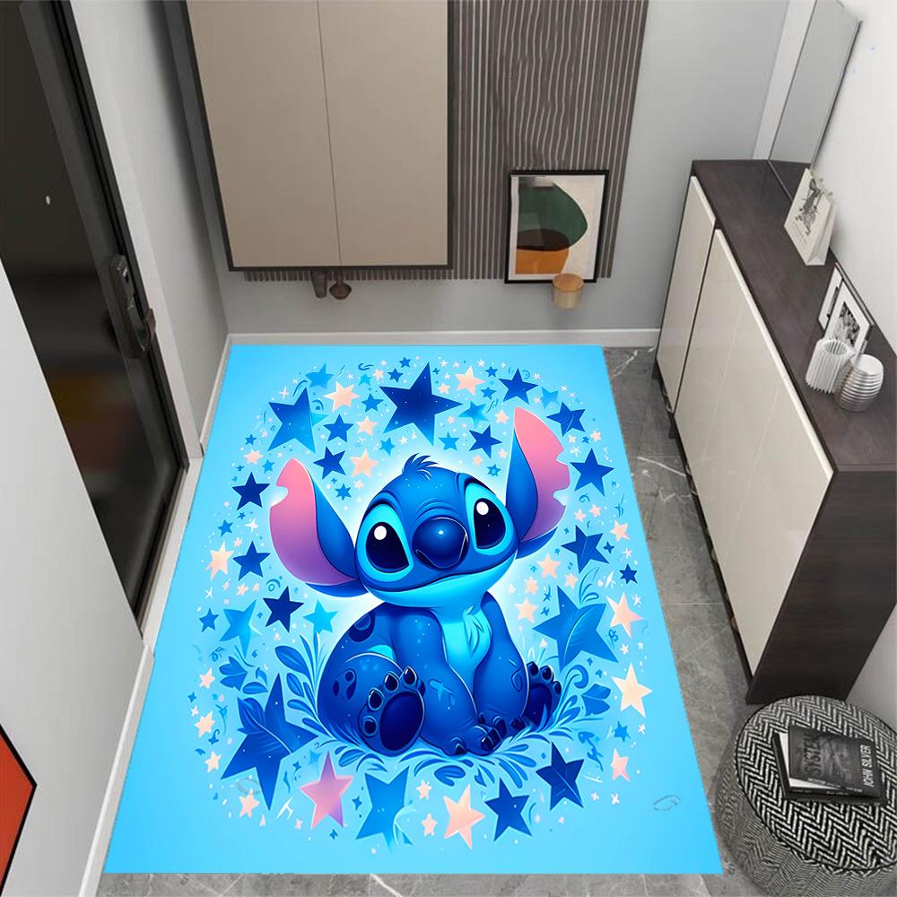 Stitch Stars Fantasy Artwork Disney Cartoon Theme Anti-Slip Rug - Polyester, Home Decor, Suitable for Bedrooms, Living Rooms, Doorways, and Studios