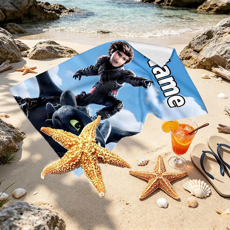 Custom Name Personalized How to Train Your Dragon Print Beach Towel, for Trip Camping Beach Party Home Decor, Birthday Gift for Family & Friends