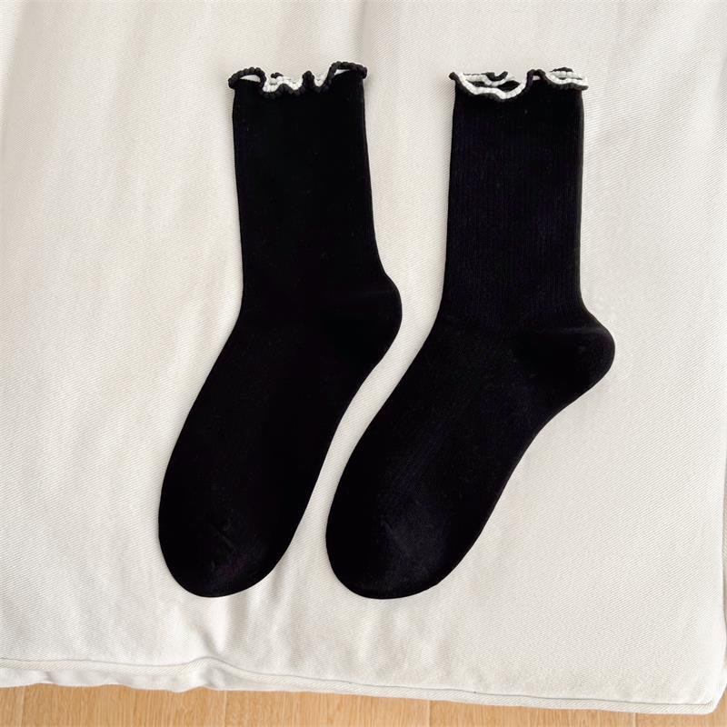 Ladies Spring and Autumn Sweet Solid Color Fungus Lace Ballet Wind Drum Pile Socks