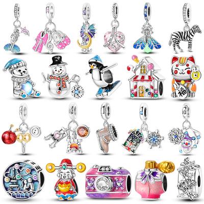 Copper Charms Snowman Penguin Lucky Cat Firefly Camera Beads Pendants Fit Original Bangle Bracelet Charm Diy Jewelry Gift