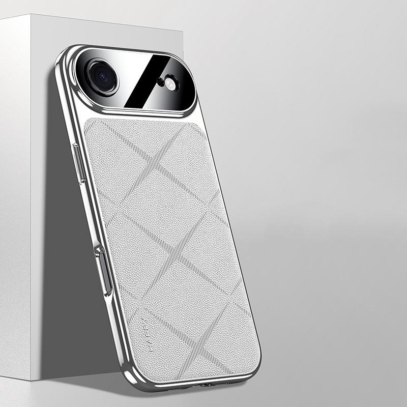 KEYSION Luxury Grid Pattern PU Leather Case for iPhone 17 Pro Max Plating TPU Camera Protection Phone Cover for iPhone 17 Air