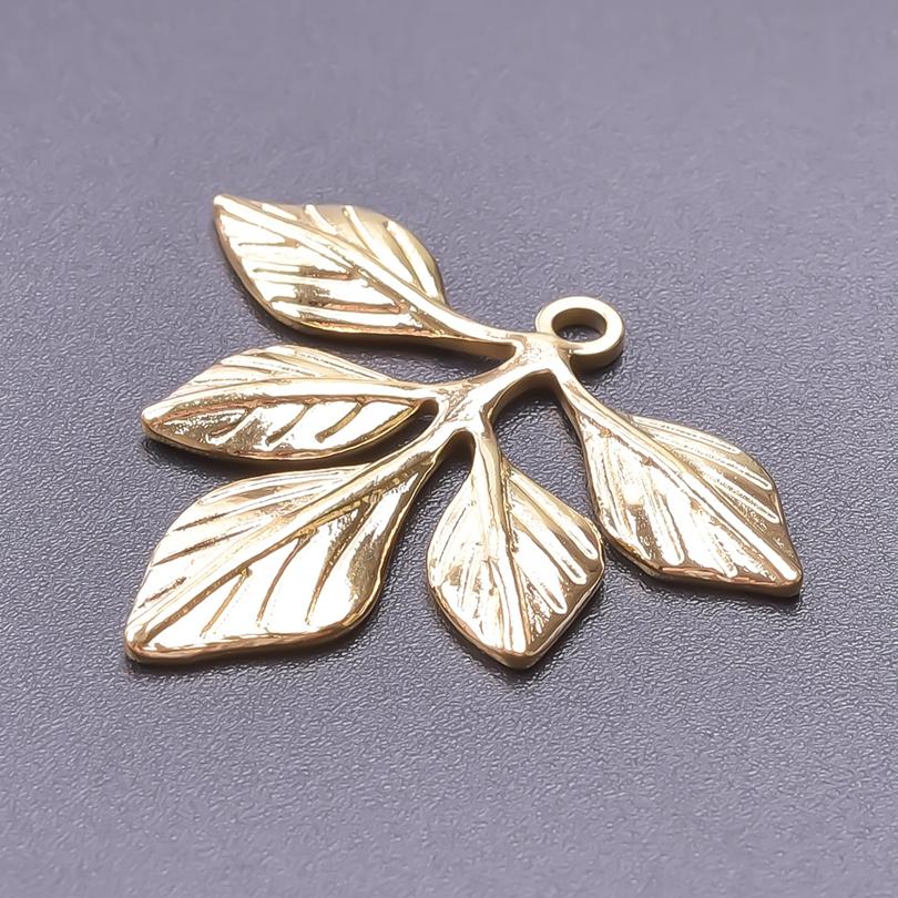 Real Gold Plated Stainless Steel Plant Charms For Jewelry Making Supplies Rose Plum Blossom Leaves 5pcs/Lot Pendant DIY Pendant