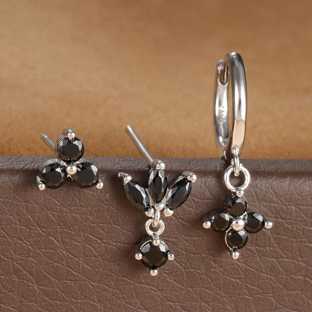 Luxury Flowers Pendant Piercing Earrings Set For Women Stainless Steel Colorful Zircon Hoop Earring Lady Jewelry aretes de mujer