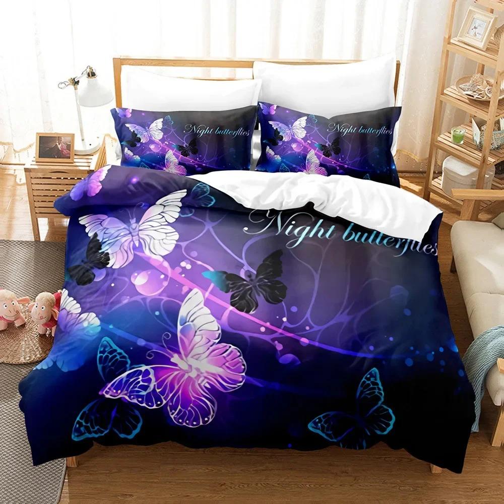 Butterfly Duvet Cover King/Queen Size,Beautiful Blue Shiny Butterflies Print Soft Bedding Set for Kids Teens Girls,2 Pillowcases