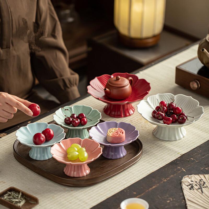 Zen Lotus Ceramic High-Foot Dessert Plate