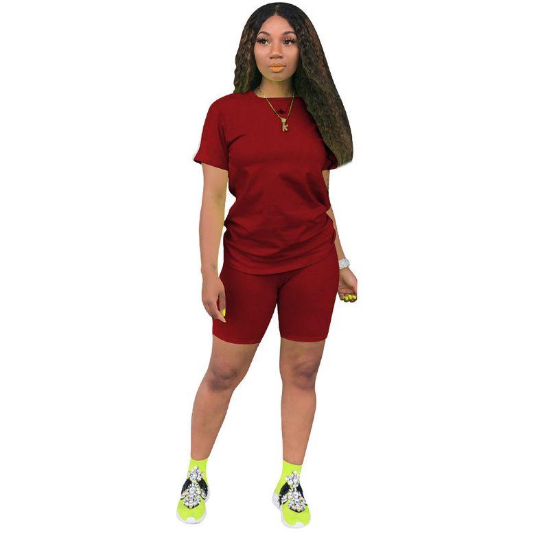 Solid Color Round Neck Neck T-shirt Shorts Set Pure Color Crew Neck T-shirt Shorts Set