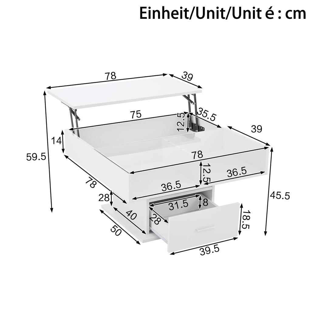 Multifunctional High-Gloss Lift Coffee Table with LED Lighting, Adjustable Height & Flexible Storage for Living Room, Office & Small Apartments