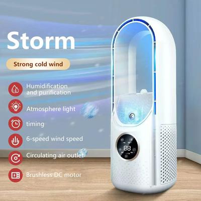 Nowy przenośny mini klimatyzator USB Air Cooler bezłopatkowy wentylator elektryczny 6-biegowy cichy klimatyzator czasowy wentylator chłodzący nawilżacz