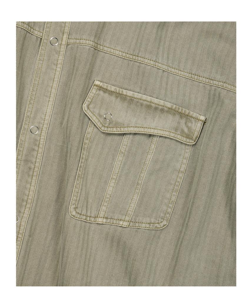 ETCE (Base) Herringbone Washed Pocket Shirt (Beige)