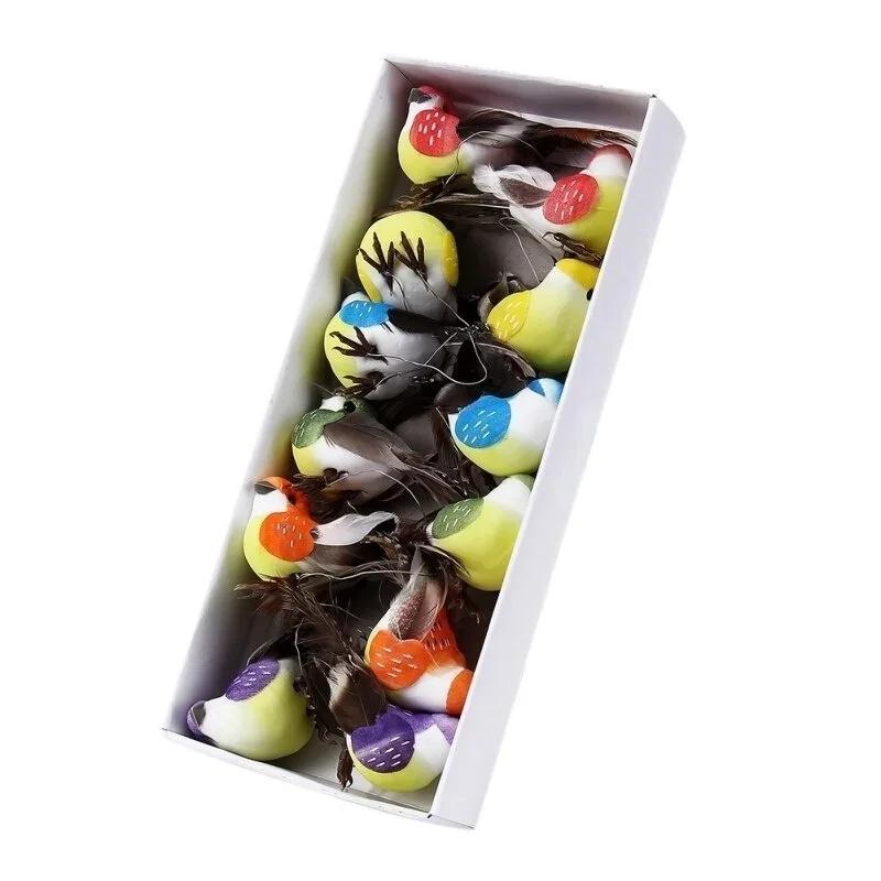 12pcs/box Handmade Simulation Pearl Hair Bird Creative Feather Bird With Claw Iron Wire Garden Decoration