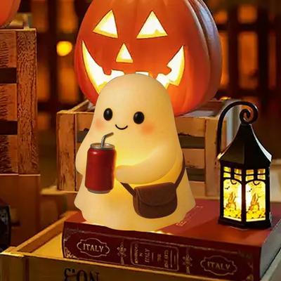 Yousheng Cute Ghost Lamp Resin Ghost Holding Cup Night Light Halloween Desktop Decor for Bedroom Living Room Indoor Home Decor