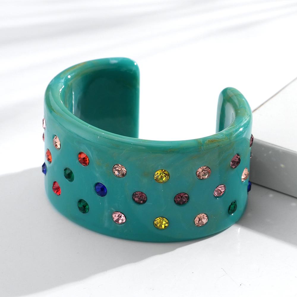 Retro Colorful Rhinestone Resin Wide Cuff Bangle for Women Valentine's Day Statement Open Bracelets New Trendy Jewelry Gifts
