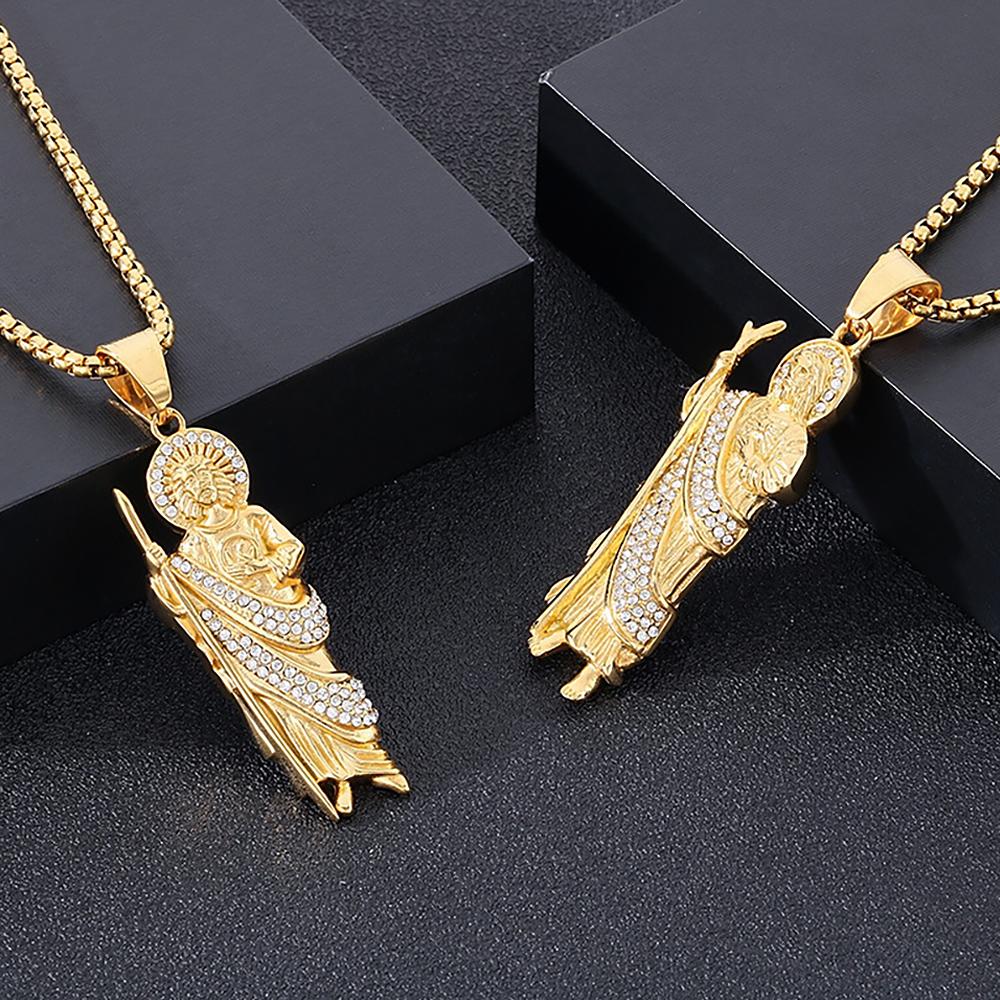 Vintage Mode San Judas Tadeo Anhänger Halsketten Für Männer Frauen Edelstahl Heiliger Judas Thaddäus Halskette Religiöser Schmuck