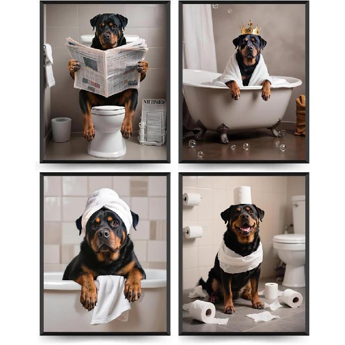 ETVISO Dachshund Bathroom Decor Set of 4, Funny Cute Bathroom Dachshund Dog Wall Art for Home (8x10 Unframed)