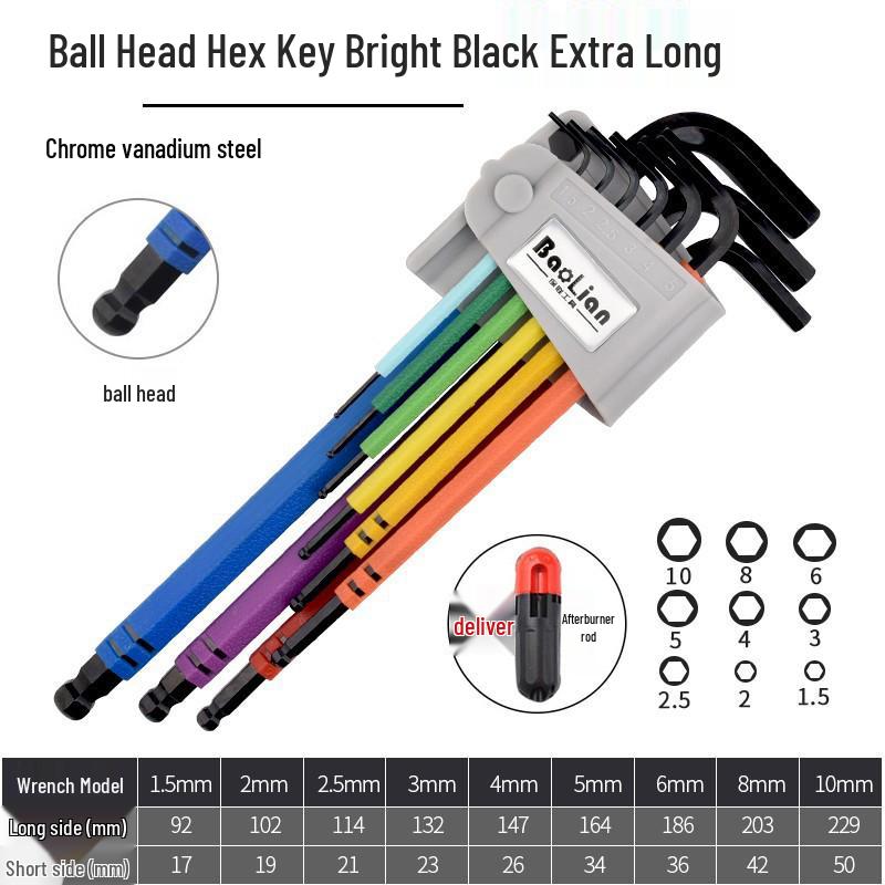 Colored Hex Key Set with Multifunctional 6-Point Screwdriver