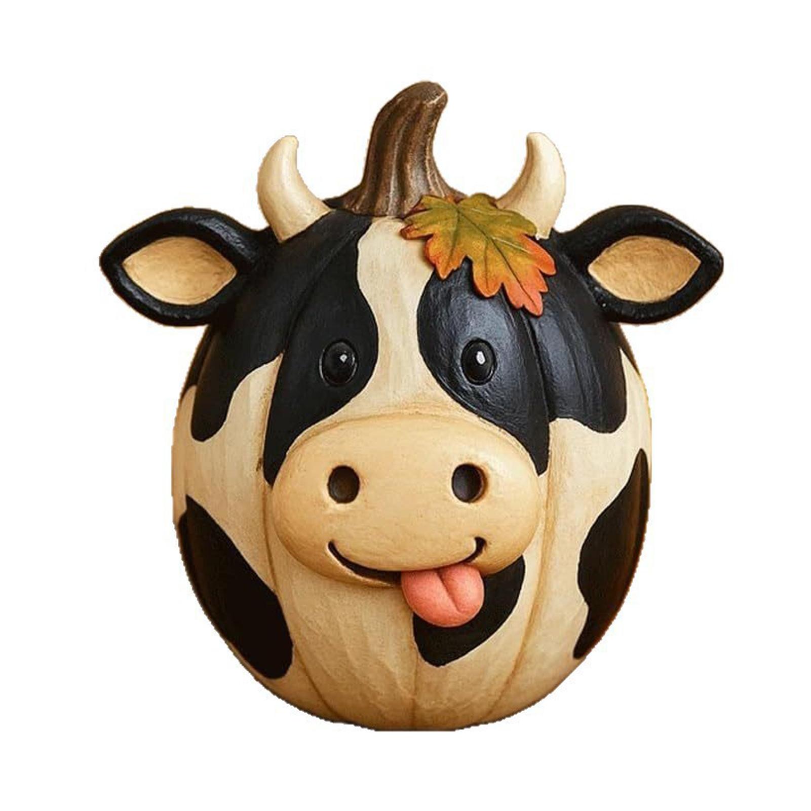 Farmhouse Halloween Cow Figurine Unique Fall Farm Animal Pumpkin Statue Decoration Carefully