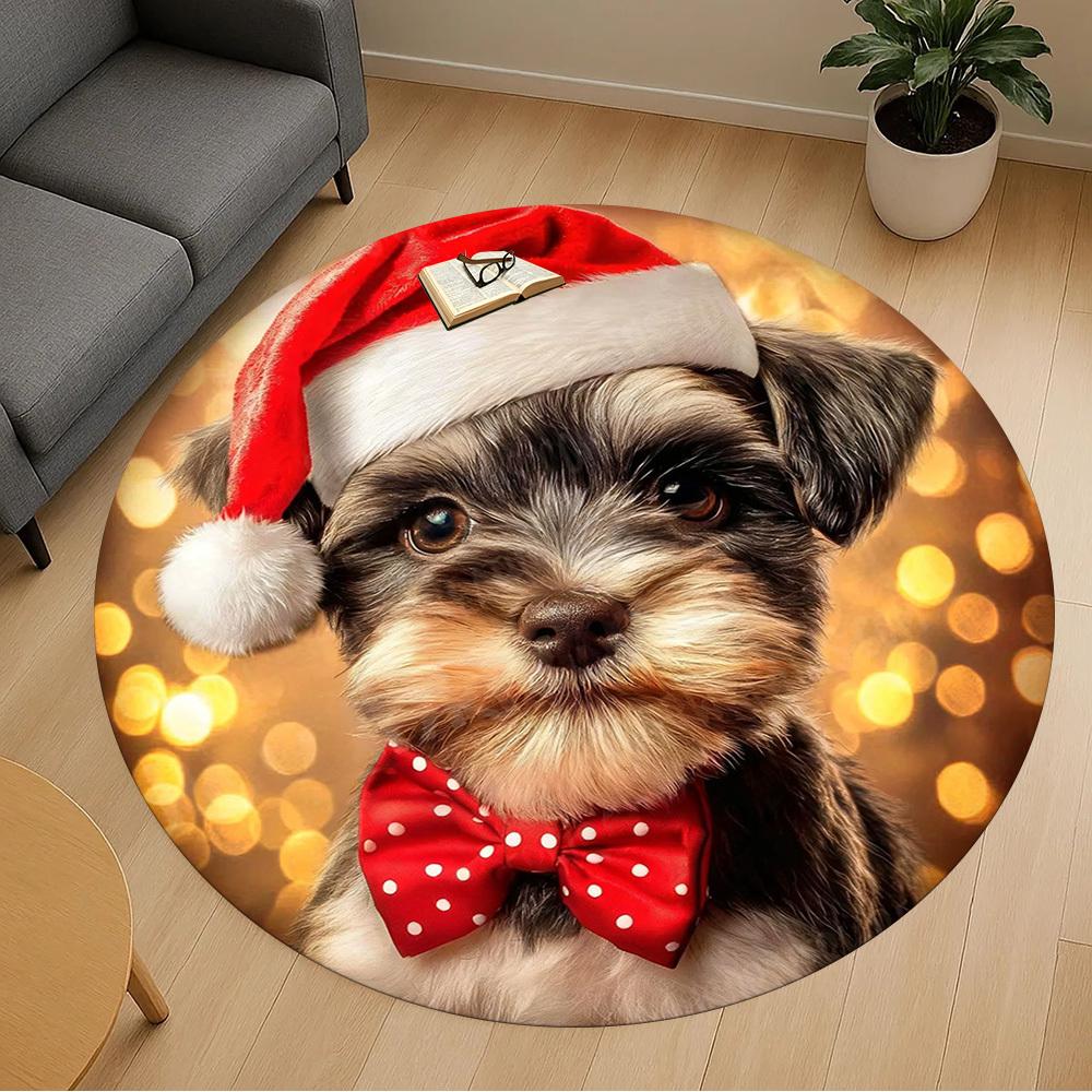

1PC Christmas dog Office Round Area Rug, Under Office Chairs Bedroom Living Room Home Decor,Carpet for Office, -1110180 80cm by 80cm