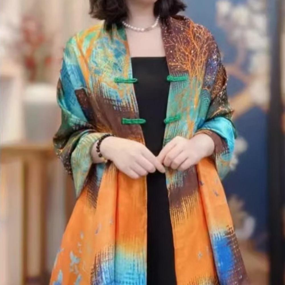 Ethnic Style Satin Buckle Shawl Coats Thin Air-conditioned Shirt For Women Lady Girl