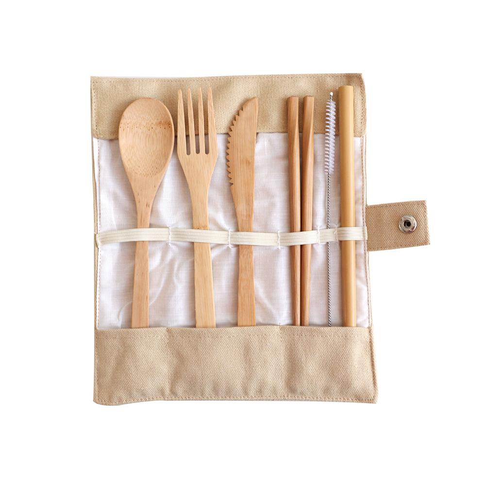 Reusable Bamboo Cutlery Set With Fork Spoon Knife Chopsticks Straw Outdoor Portable Travel Utensils
