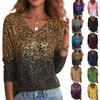 Dam Casual Daglig Långärmad V-ringad Fuskstickad Tröja Stickad Pullover Topp Med Paljetter
